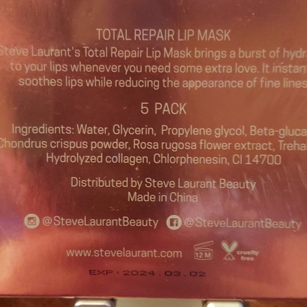 NIB Steve Laurant Total Repair Lip‎ Mask ~ 5 Mask Exp 03/2024 - Picture 2 of 2